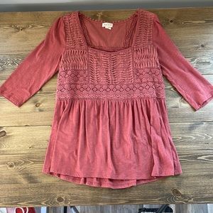 Anthropologie Meadow Rue 3/4 Sleeve Salmon Top Size Medium